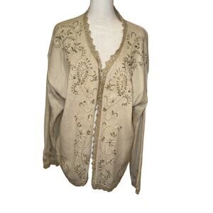 Jen-ju vintage cream-colored, heavily beaded, and embroidered cardigan Size 1X